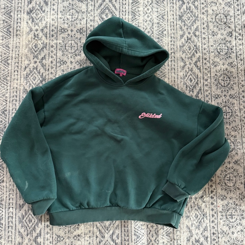 Edikted Green Hoodie with Pink Logo